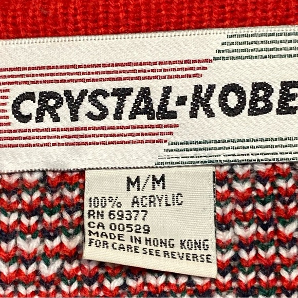 VINTAGE CRYSTAL-KOBE KNIT CARDIGAN SWEATER PLAID GOLD BUTTONS POCKETS SIZE MED - Picture 8 of 10
